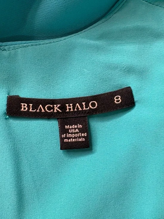 Black Halo Teal Fit & Flare Dress V Neck Cap Sleeve Size 8 USA - Picture 8 of 10